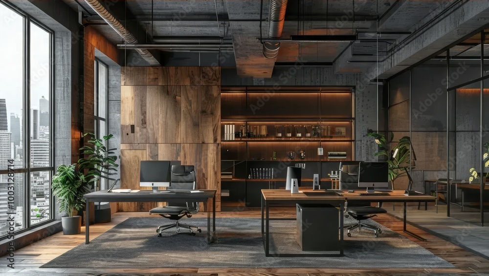 Modern Office Interior with City View