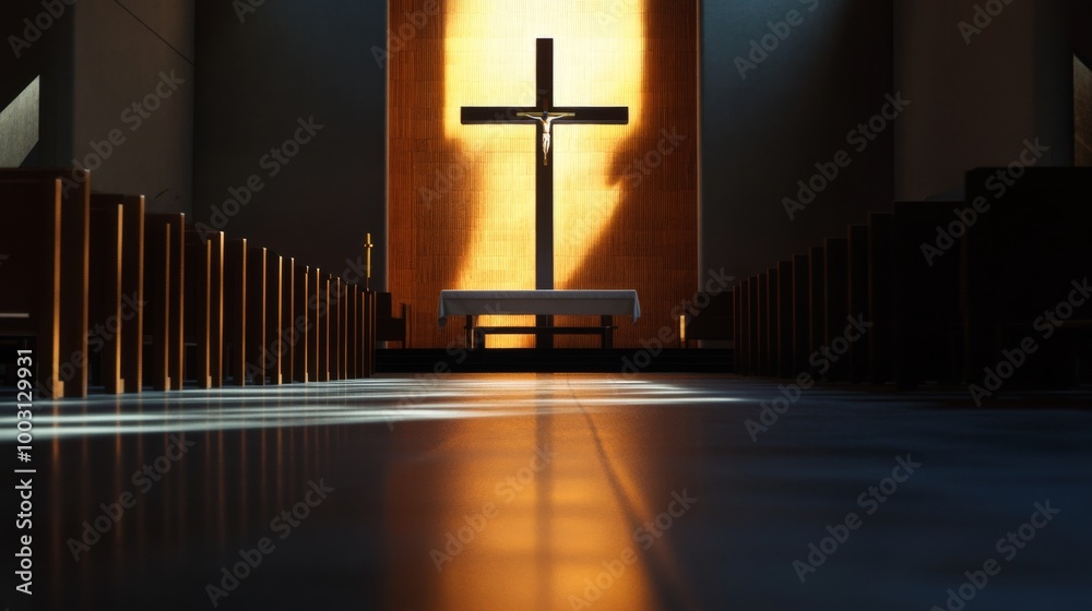Naklejka premium Abstract cross in church interior