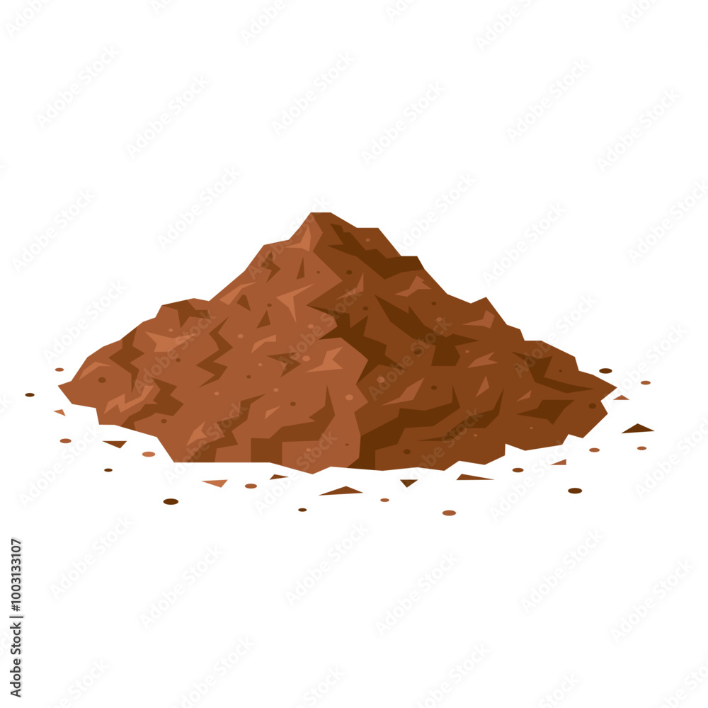 Soil pile. Brown geometric dirt heap in cartoon style. Vector illustration isolated on a white background. Ground clipart for construction, agricultural, environmental, gardening designs. Soil pile. Brown geometric dirt heap in cartoon style. Vector illustration isolated on a white background. Ground clipart for construction, agricultural, environmental, gardening designs.