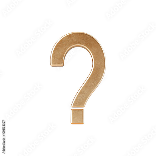 Stylized gold question mark on a white isolated background. transparent background