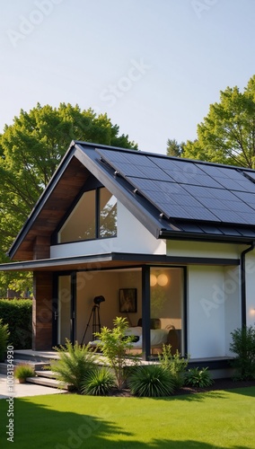 A house boasts solar panels for an eco-friendly dwelling