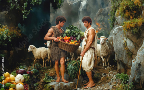 Bible story of Cain and Abel from the book of Genesis. Old Testament.