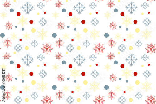 Yellow grey red snowflakes dot seamless vector pastel pattern packaging paper Textile Wrapping paper Napkin Winter holiday Simple design Isolated background December mood Christmas time Xmas season