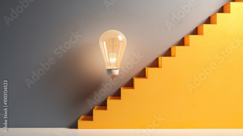 light bulb floating next to staircase minimalist photo