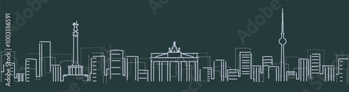 Berlin Simple Lines Skyline on Dark Background