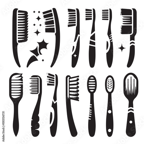 toothbrush sillhouette set vector