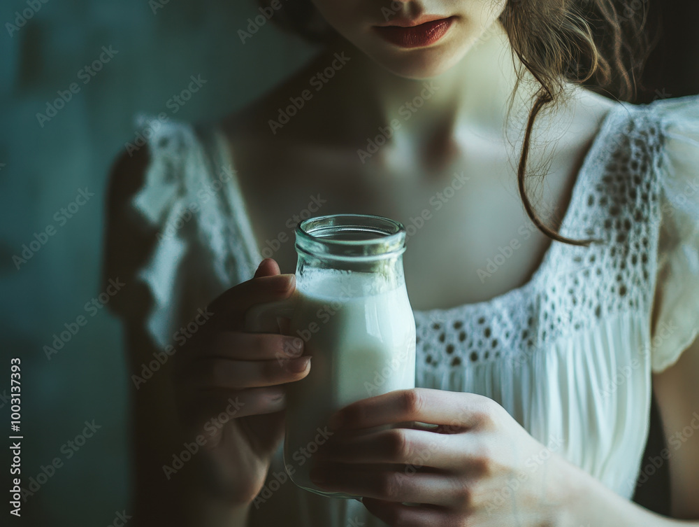 A gentle embrace of tradition with fresh milk in a rustic setting on a cozy afternoon A gentle embrace of tradition with fresh milk in a rustic setting on a cozy afternoon