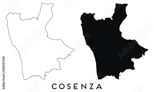 Cosenza map outline and black silhouette vector