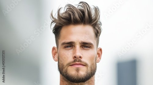 Stylish Man with Trendy Hair and Confident Expression