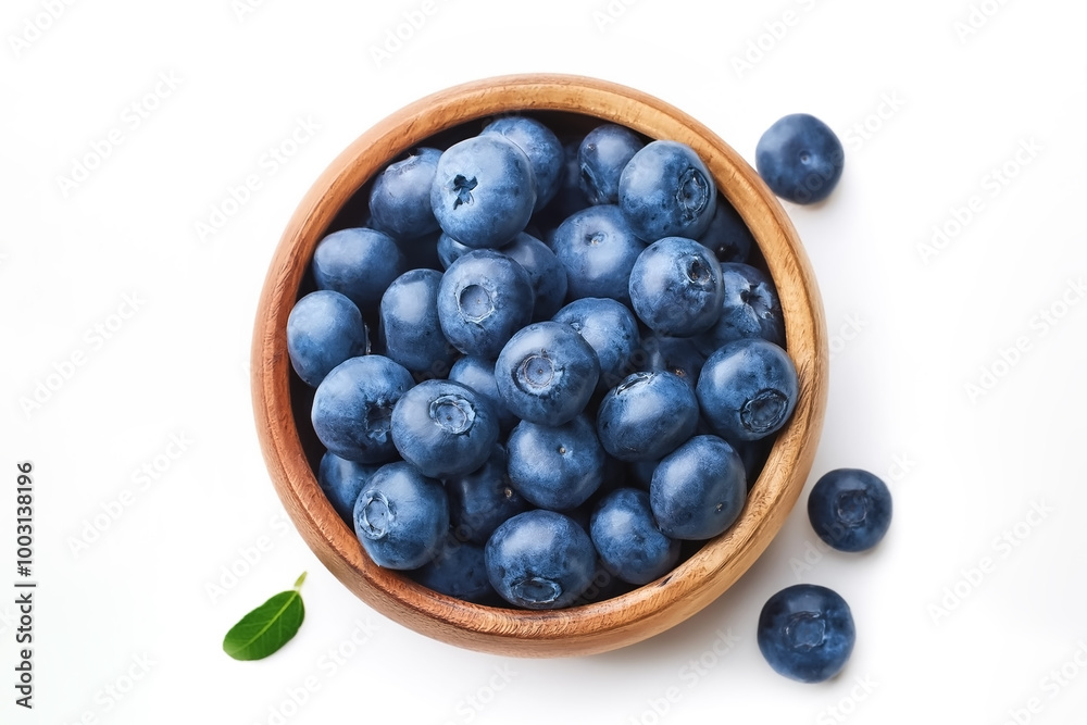 Blueberries in bowl isolated on white background