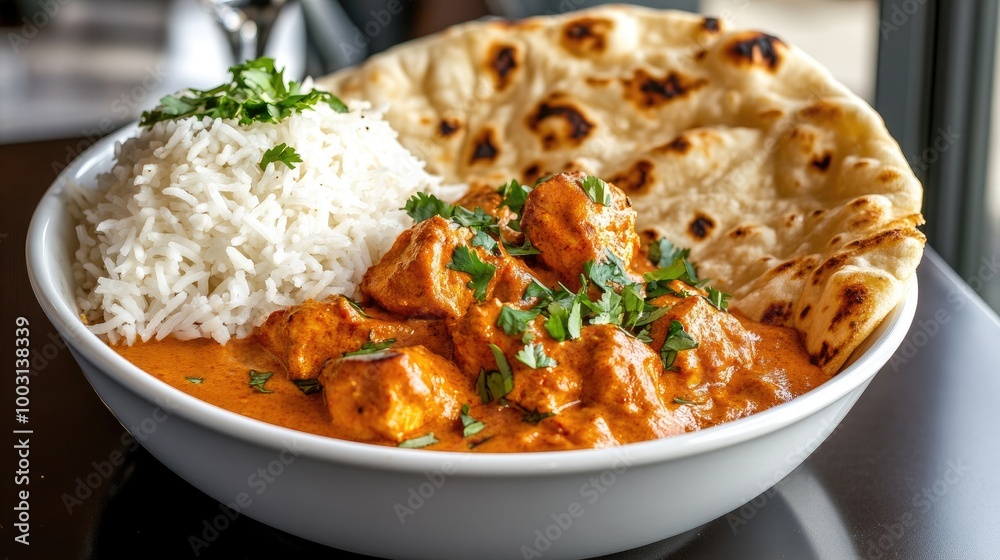 Creamy Chicken Curry with Rice and Naan Bread Creamy Chicken Curry with Rice and Naan Bread