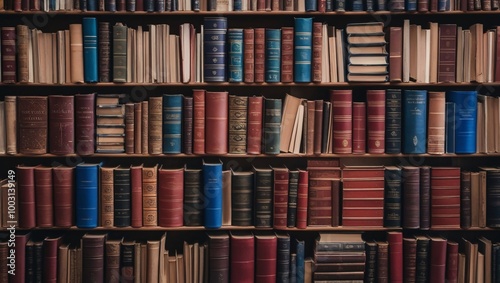 Many hardbound books background, selective focus