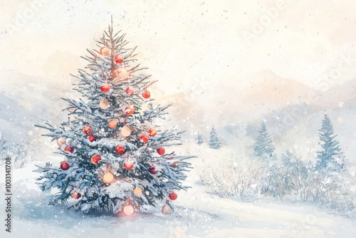 Illustration of a decorated Christmas tree in watercolor photo