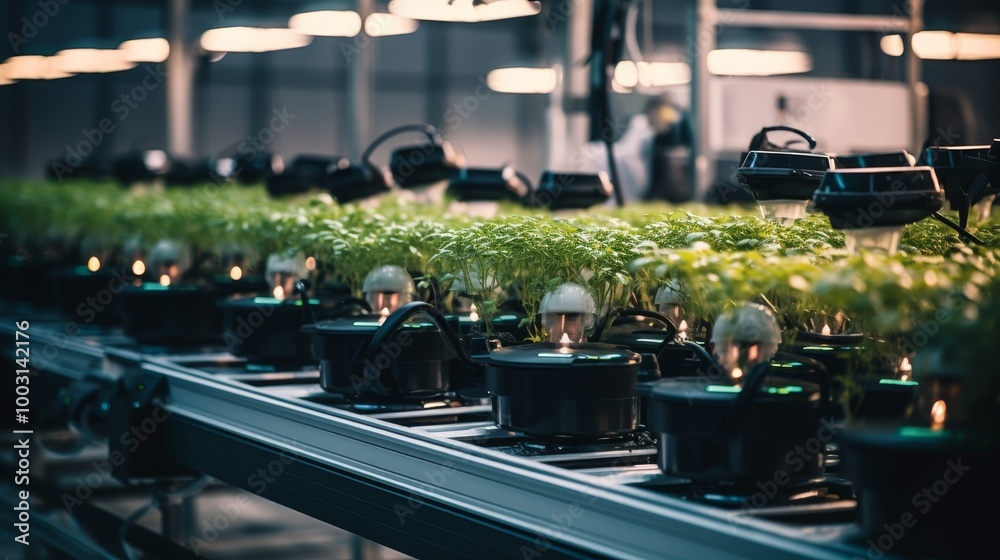 Obraz premium Revolutionizing farming smart robot technology and ai powered machinery in vertical greenhouses