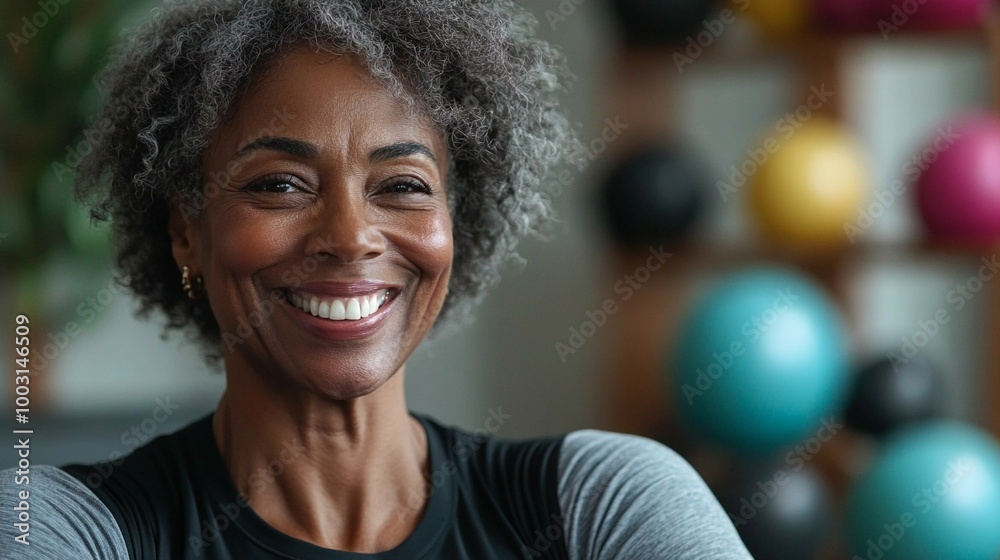 portrait of a smiling African American woman doing exercise portrait of a smiling African American woman doing exercise