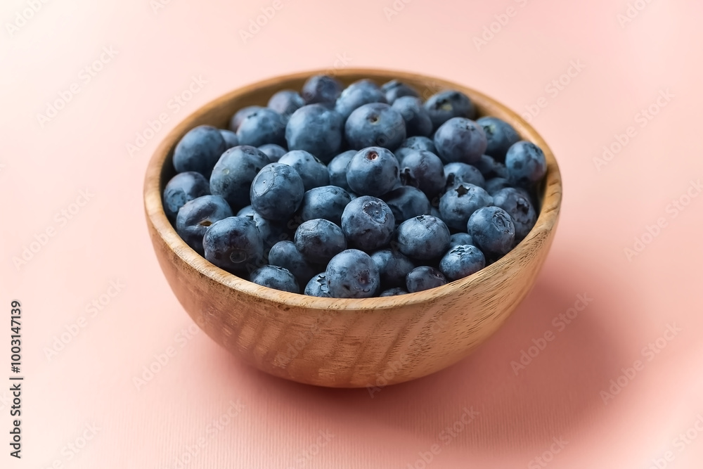 Blueberries in bowl with its fruit scattered isolated on pastel background Blueberries in bowl with its fruit scattered isolated on pastel background