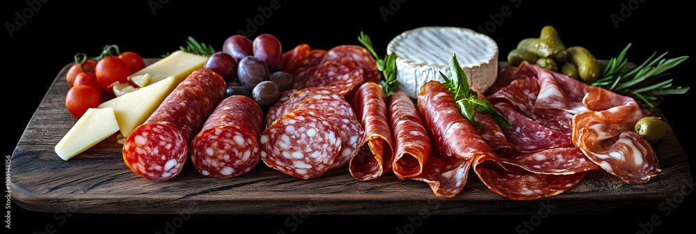 Platter featuring salami, prosciutto, and fresh cheese as traditional appetizers.