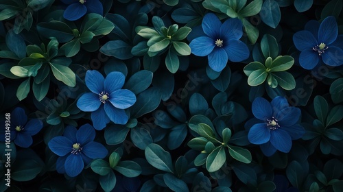 Blue Flowers in Green Foliage