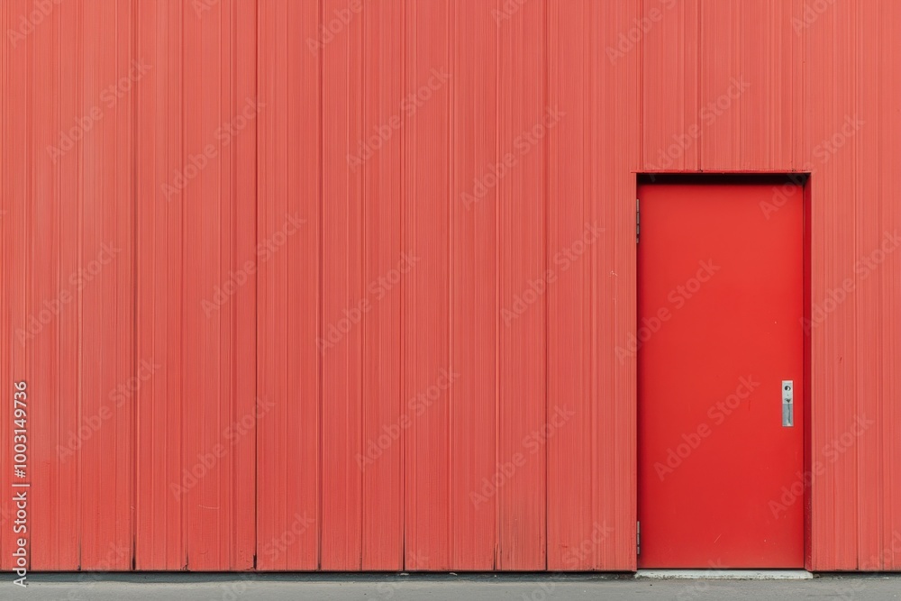 A striking red door set against a vibrant red vertical wall in a contemporary urban environment A striking red door set against a vibrant red vertical wall in a contemporary urban environment