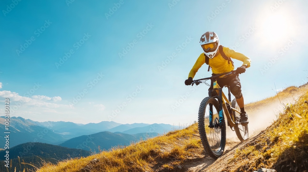 Mountain Biker Riding on Scenic Trail in Sunshine Mountain Biker Riding on Scenic Trail in Sunshine