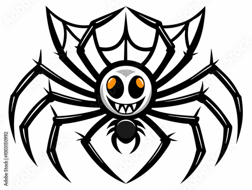 spider with large, menacing eyes and a wide grin stands out with its bold black lines