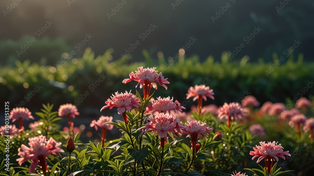 Obraz premium realistic illustration of a higanbana flower in morning view