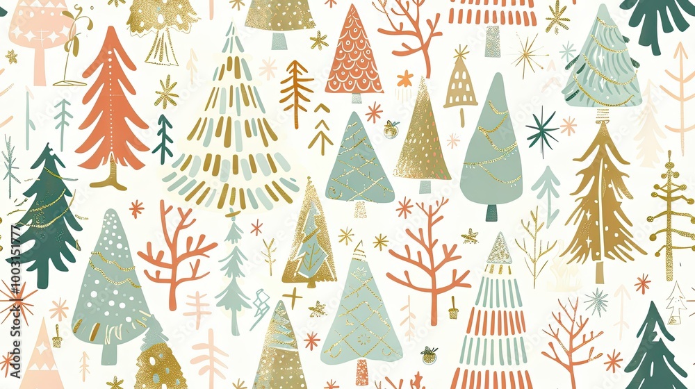 Whimsical Christmas trees and forest