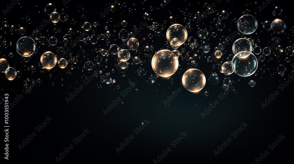 Realistic macro water drops on black background abstract texture with bubbles and splashes Realistic macro water drops on black background abstract texture with bubbles and splashes
