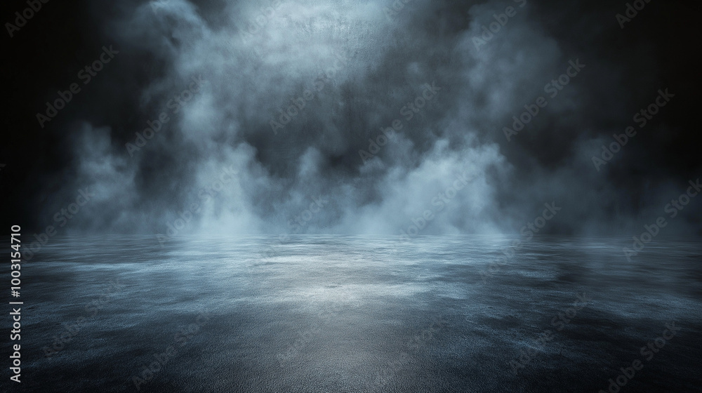 concrete floor with fog and smoke. black background