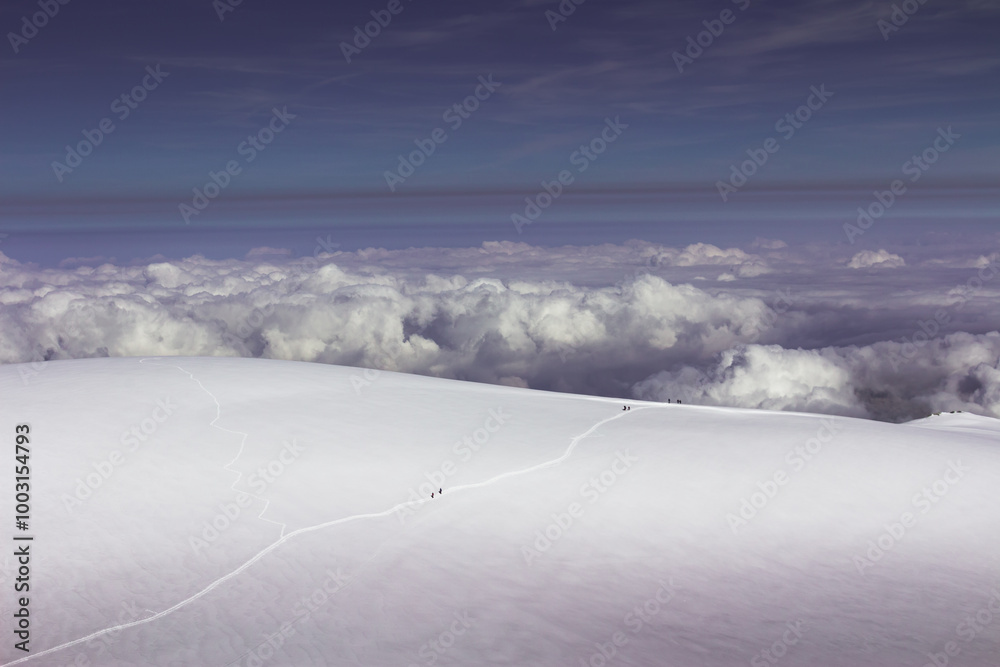Obraz premium Panorama of alps. Extreme sports in mountains. High resolution photo. Ski, parasailing, paraglide, climbing, alpinism, snowboard in Chamonix Mont Blanc.
