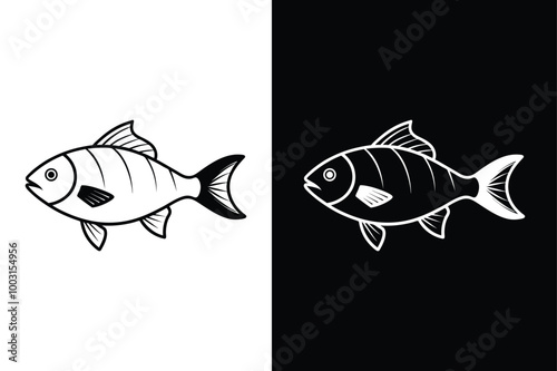 Fish icon black lineout Vector icon isolated on black and white background.