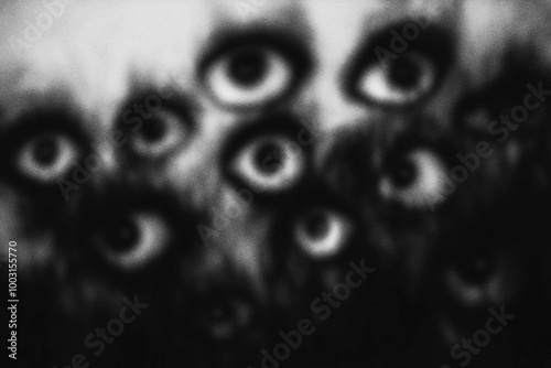 Foto Black and white scary background with eyes, spooky Halloween background