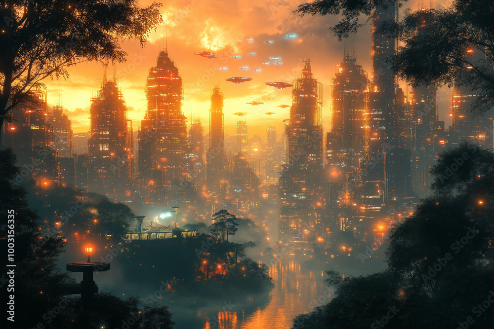 Le paysage urbain futuriste au crépuscule Le paysage urbain futuriste au crépuscule