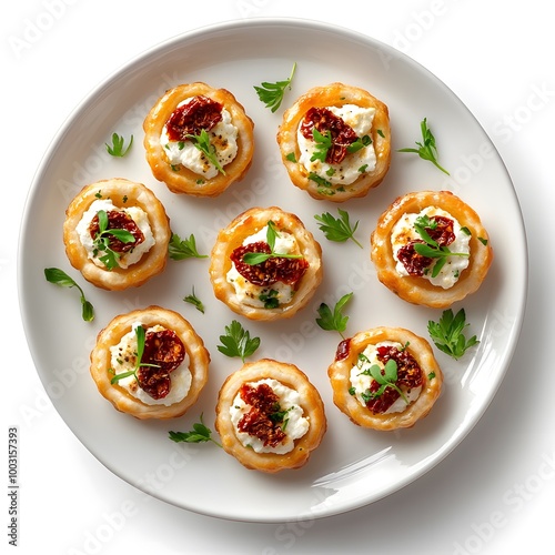 Gourmet pastry bites with cream cheese and sun-dried tomatoes photo