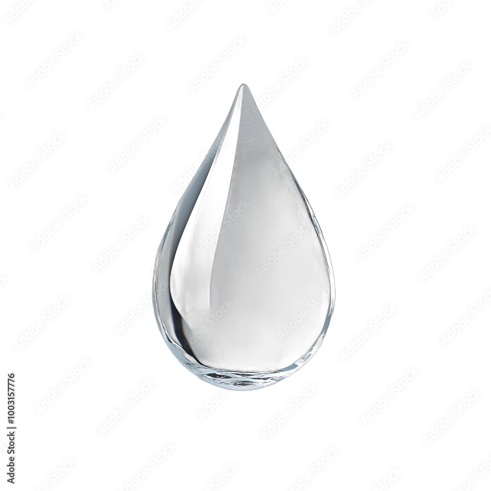Crystal clear water droplet on transparent background