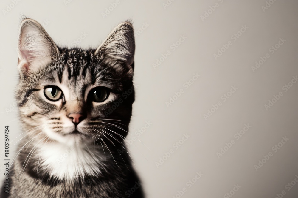 Portrait of a cute grey cat with beautiful eyes. Illustration World Pets Day. Dedicated to all domesticated animals.
Portrait of a cute grey cat with beautiful eyes. Illustration World Pets Day. Dedicated to all domesticated animals.