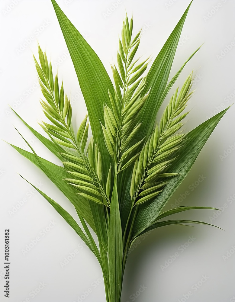 Fototapeta premium Rice plant with leaves over white background