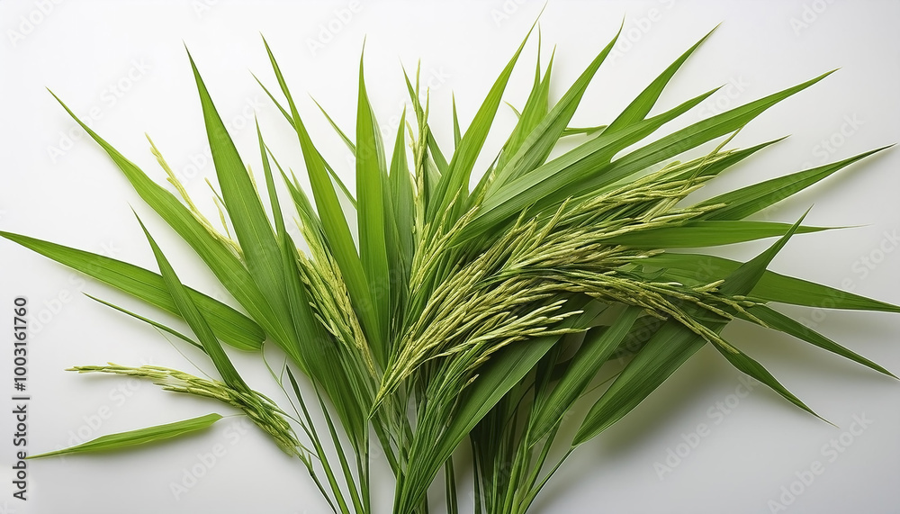 Rice plant with leaves over white background Rice plant with leaves over white background