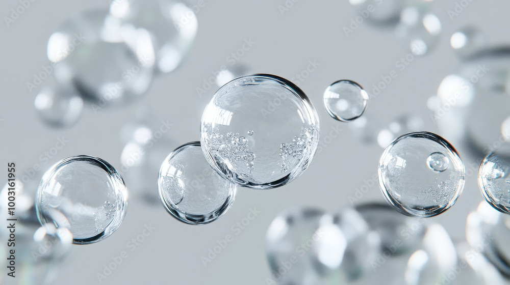 Fototapeta premium Captivating bubbles dancing in soft light against a serene backdrop in tranquil surroundings