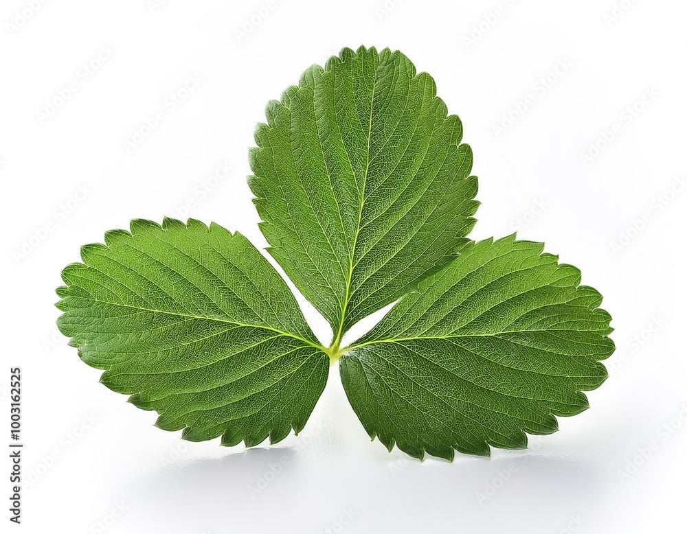 strawberry leaves and flowerson white background strawberry leaves and flowerson white background
