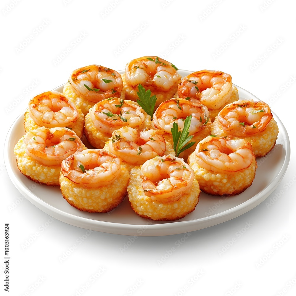 Delicious shrimp hors d'oeuvres with fresh herbs on a white plate Delicious shrimp hors d'oeuvres with fresh herbs on a white plate