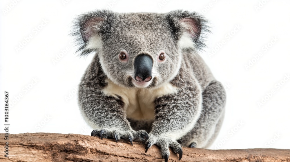 Naklejka premium Koala resting on its hind legs, showcasing unique features in a peaceful setting