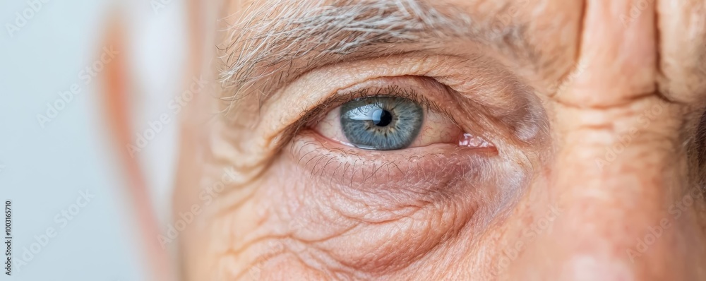 A close-up of an older persons face showing how natural asymmetries in the eyes and mouth become more pronounced with age, affecting overall symmetry. A close-up of an older persons face showing how natural asymmetries in the eyes and mouth become more pronounced with age, affecting overall symmetry.