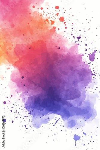 Vibrant watercolor splash blending orange, pink, purple, and blue hues on a w...