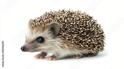 Cute hedgehog exploring a bright space on a white surface during daylight hours