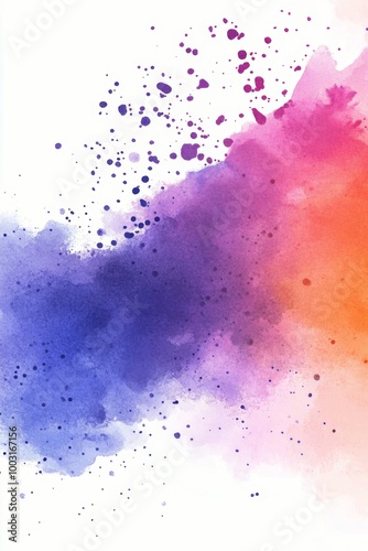 Vibrant watercolor splash blending orange, pink, purple, and blue hues on a w...