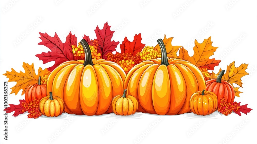 Colorful autumn pumpkins surrounded by vibrant leaves Colorful autumn pumpkins surrounded by vibrant leaves