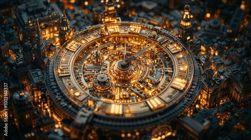 Wallpaper Mural Futuristic Steampunk Cityscape with Intricate Clockwork Design and Lights Torontodigital.ca