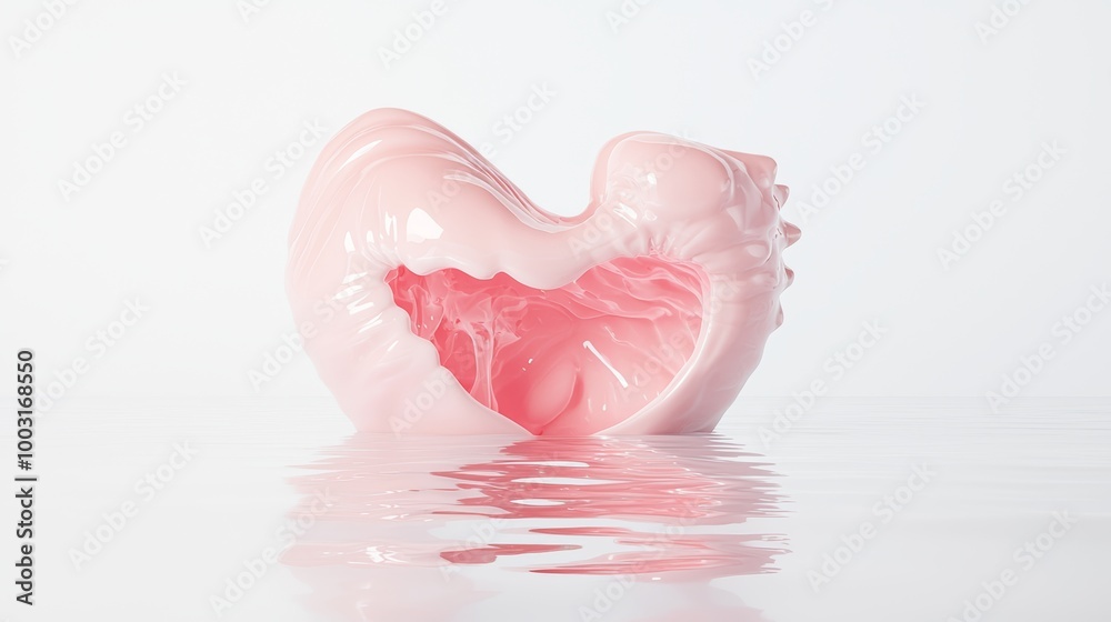 A realistic 3D depiction of the human stomach floating on a white background, with a close-up view of the esophageal opening. A realistic 3D depiction of the human stomach floating on a white background, with a close-up view of the esophageal opening.