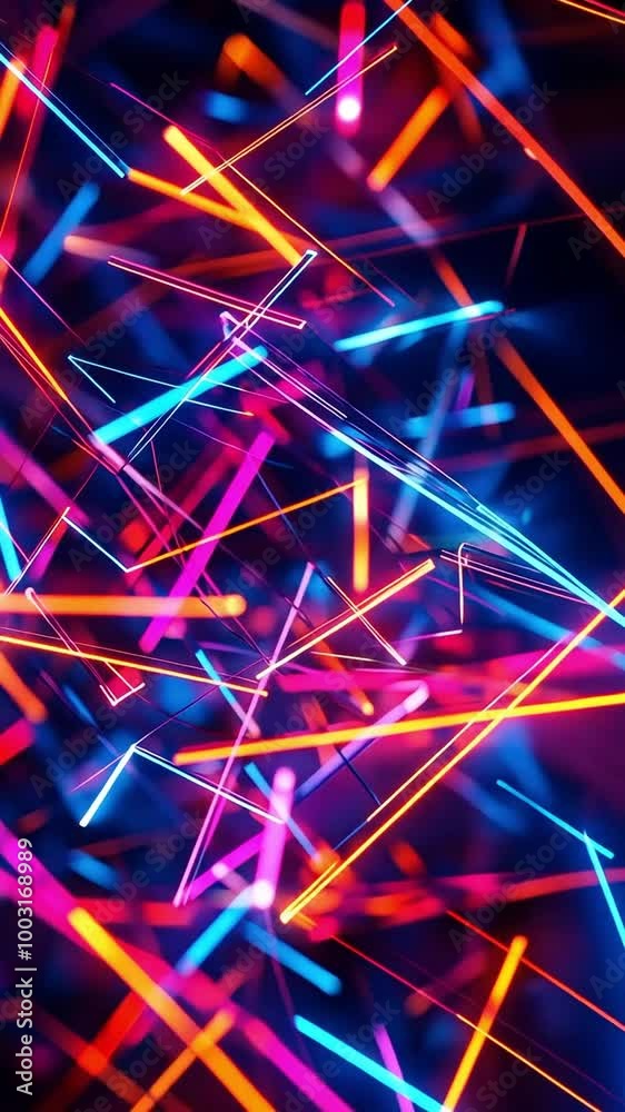 Abstract background showcases neon lights forming geometric patterns in slow motion, creating a vibrant and dynamic visual experience Abstract background showcases neon lights forming geometric patterns in slow motion, creating a vibrant and dynamic visual experience